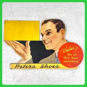 1930s Peters Shoes Vintage Advertising Sign 17.5" Cardboard Countertop Display